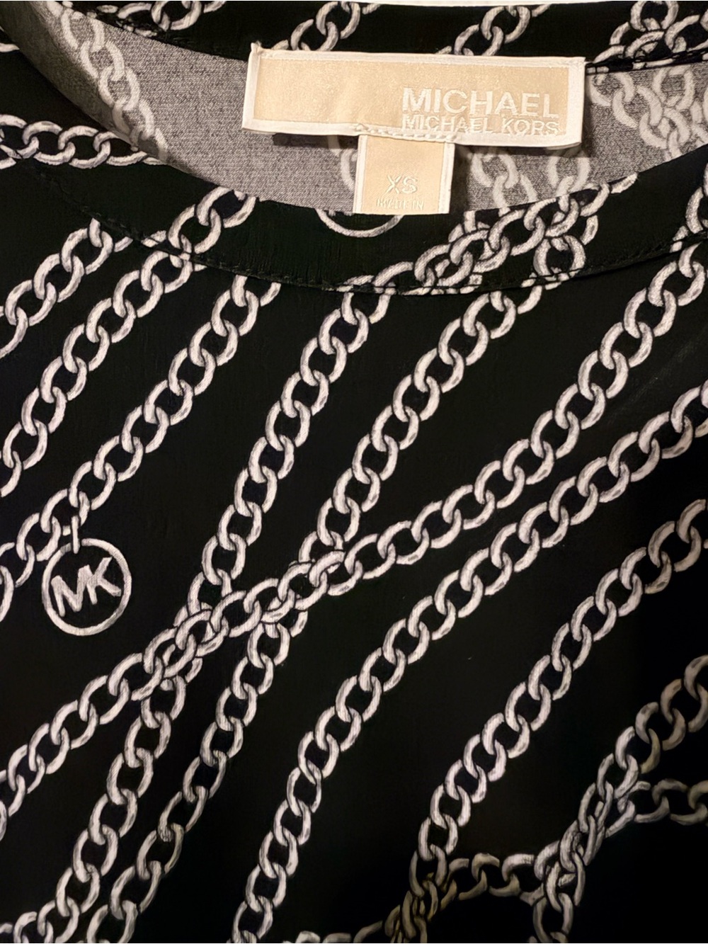 MICHAEL Michael Kors Black Chain Print Draped Faux Wrap Dress XS - Picture 2 of 3